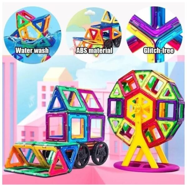 Joc constructii magnetice 3D, Magnetic Tiles 118 piese, STEM, Montessori, Multicolor