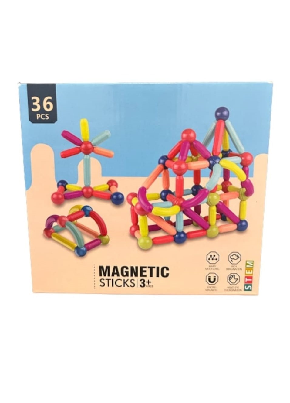 Joc constructii magnetice interactive, Magnetic Sticks STEM, 36 piese Montessori - imagine 7