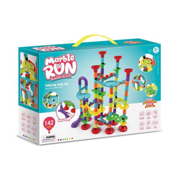 Pista interactiva cu 142 blocuri de constructie,si minge de labirint 3D,STEM,Multicolor,Montessori
